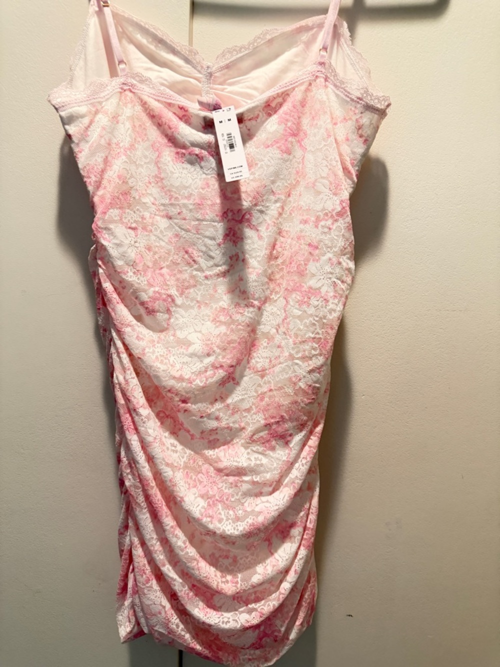 PINK Victoria's Secret White & Light Pink Lace Slip Dress